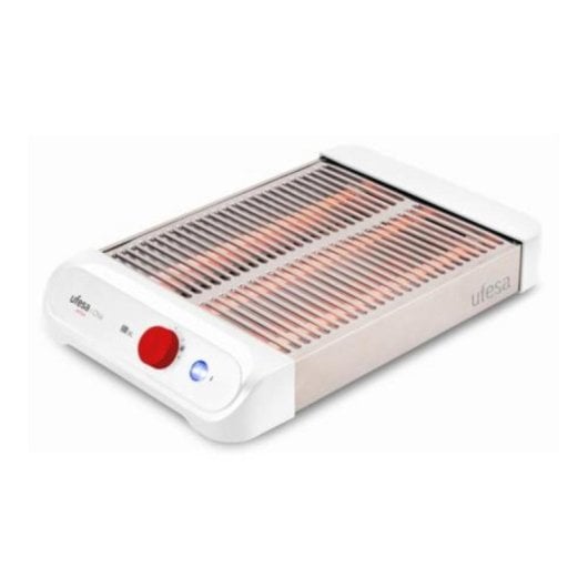 Tostadora plana 900W superficie XL acero inoxidable 3 resistencias cuarzo blanca