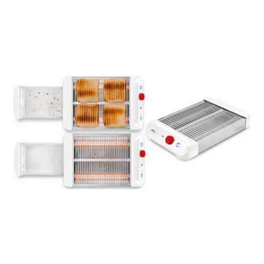 Tostadora plana 900W superficie XL acero inoxidable 3 resistencias cuarzo blanca