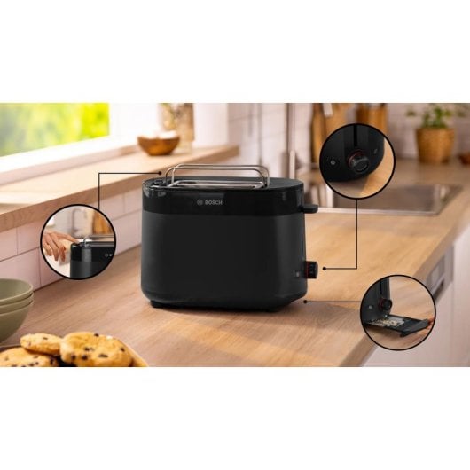Tostador Bosch TAT2M123 950 W 2 rebanadas Negro Plástico 6 niveles de tostado Extra elevación
