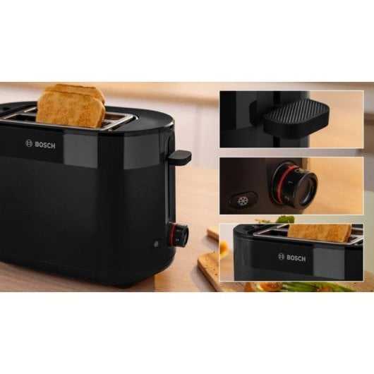 Tostador Bosch TAT2M123 950 W 2 rebanadas Negro Plástico 6 niveles de tostado Extra elevación
