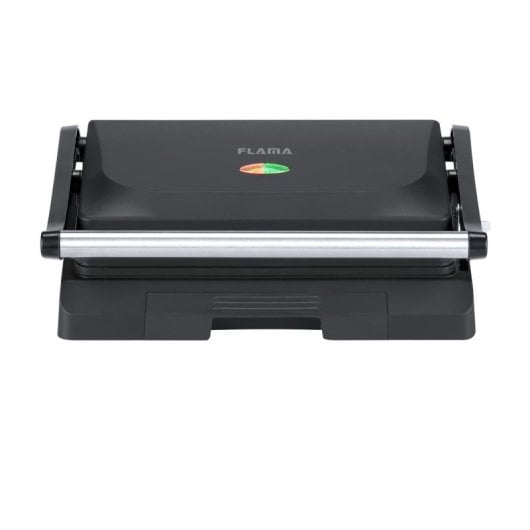Sandwichera Flama 4980FL 1000W Negra y Plata Plástico Capa Antiadherente Mango Frío