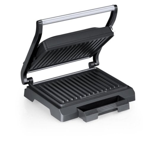 Sandwichera Flama 4980FL 1000W Negra y Plata Plástico Capa Antiadherente Mango Frío