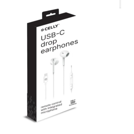 Auriculares Celly UP1300TYPECWH com fio USB-C para chamadas e música, microfone branco