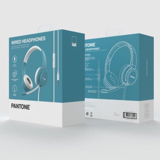 Auriculares Pantone PT-WDH002GY2220 con cable aguamarina
