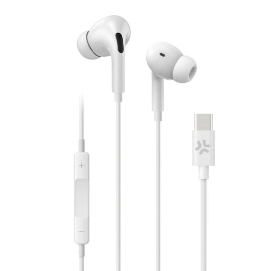 Auriculares Celly UP1200TYPECWH com fio USB-C para chamadas e música, microfone, brancos