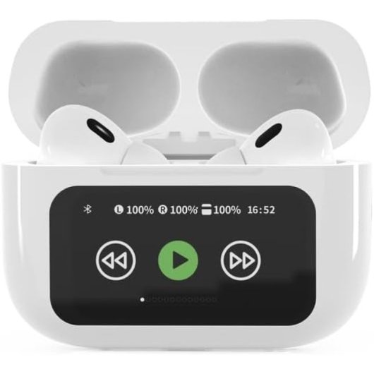 Auricolari Gembird TWS-LCD-ANC-01-W wireless Bluetooth con Cancellazione Attiva Rumore, Microfono integrato e custodia con display LCD, bianchi