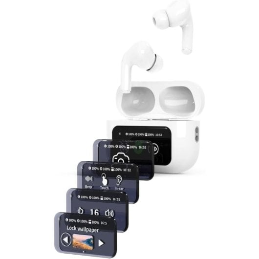 Auricolari Gembird TWS-LCD-ANC-01-W wireless Bluetooth con Cancellazione Attiva Rumore, Microfono integrato e custodia con display LCD, bianchi