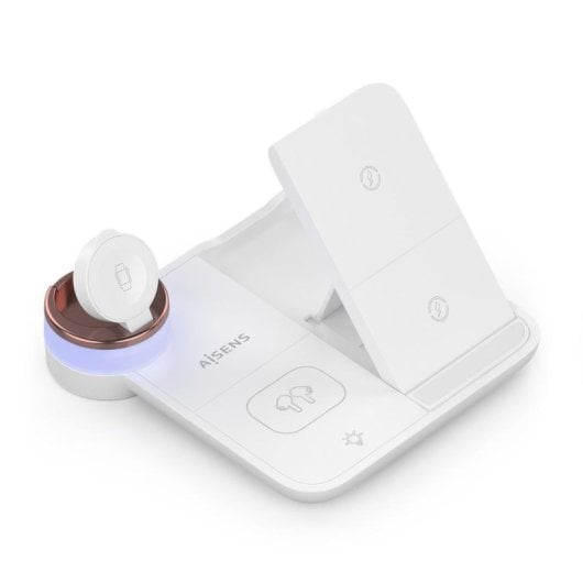 Cargador inalámbrico AISENS ASCH-15W4WC061-W 15W 4 en 1 para móvil, Apple Watch y auriculares blanco