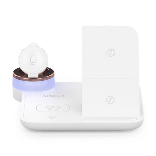 Cargador inalámbrico AISENS ASCH-15W4WC061-W 15W 4 en 1 para móvil, Apple Watch y auriculares blanco