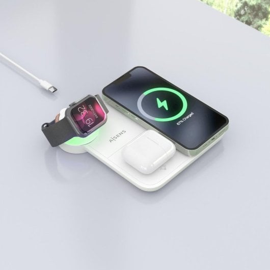 Cargador inalámbrico AISENS ASCH-15W4WC061-W 15W 4 en 1 para móvil, Apple Watch y auriculares blanco