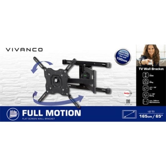 Soporte de pared doble brazo Vivanco 38004 BFMO 6640 hasta 65" inclinable y oscilante negro