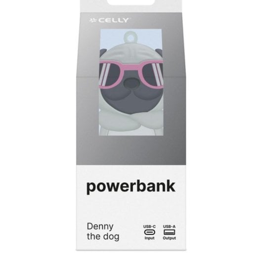 Powerbank Celly PBDOG 2600 mAh Forma Cane USB-C/USB-A Grigio Compatto Portatile