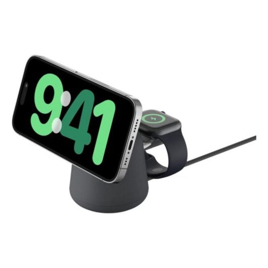 Caricatore wireless Belkin BoostCharge Pro 15W 2-in-1 Qi2 magnetico con base magnetica, alimentatore 27W, 2 dispositivi, USB-C, 1,5 m, Charcoal