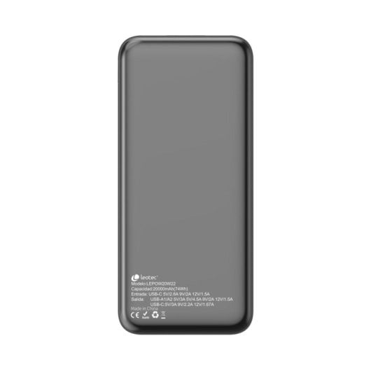 Power bank Leotec 20000 mAh 22.5W LiPo PD3.0 QC3.0 Display Digitale Nero