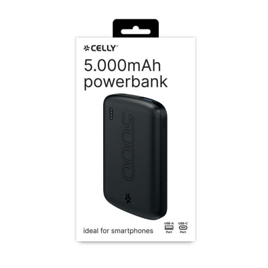Powerbank Celly PBE5000EVOBK 5000 mAh Preto Carregamento Rápido USB-C LED