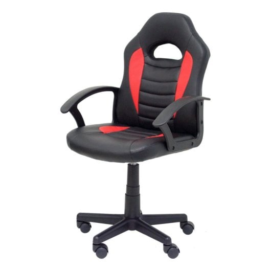 Silla gaming juvenil Mohedas negra y roja con respaldo y asiento acolchados, altura regulable y base giratoria