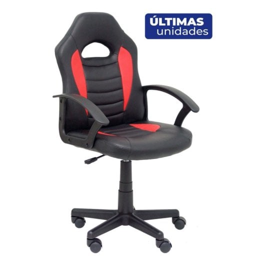 Silla gaming juvenil Mohedas negra y roja con respaldo y asiento acolchados, altura regulable y base giratoria