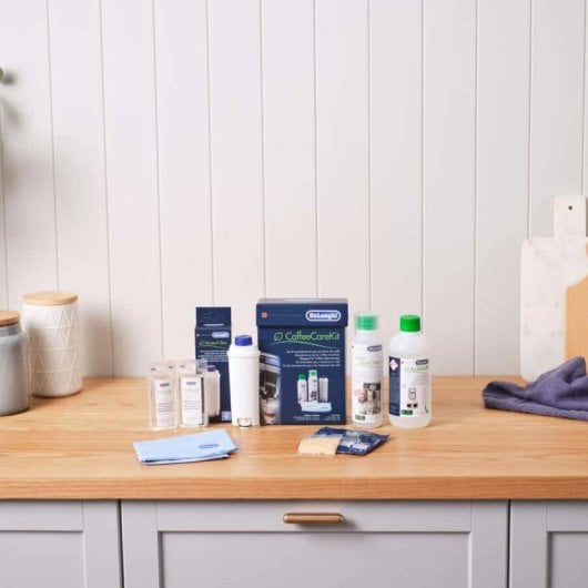 Kit limpieza DeLonghi DLSC306 para cafeteras automaticas con filtro, EcoDecalk, Eco MultiClean, paño microfibra, test dureza