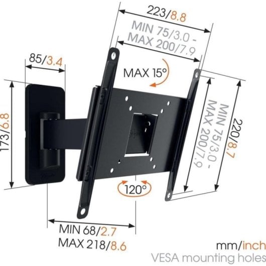 TV Wandhalterung Vogels MA2030 schwenkbar bis 15 kg VESA max 200x200 19-40 Zoll Schwarz