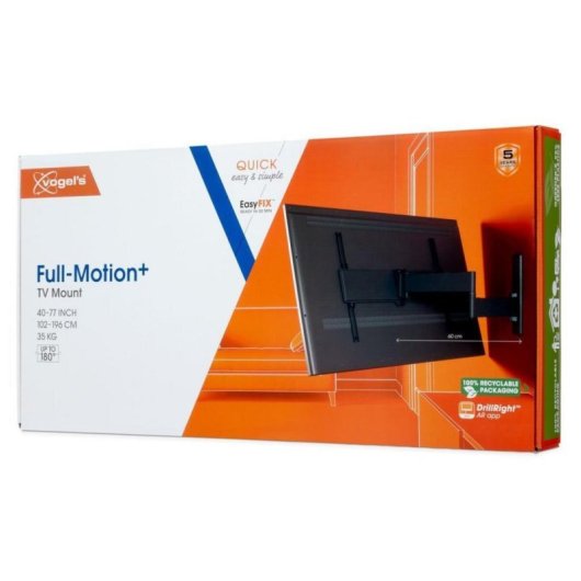 Soporte TV Full Motion+ Vogels 1643 hasta 77" 35 kg 600x400 negro pared