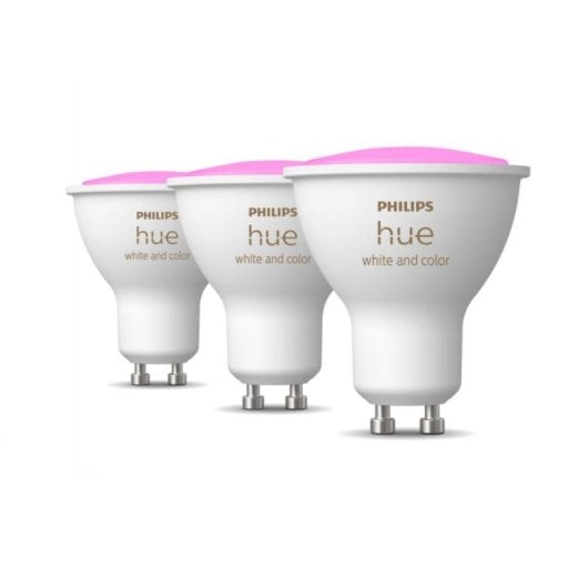Bombillas inteligentes Philips Pack 3 Bombillas GU10 Luz Blanca y de Colores 4.2W 400 lúmens Control por Voz