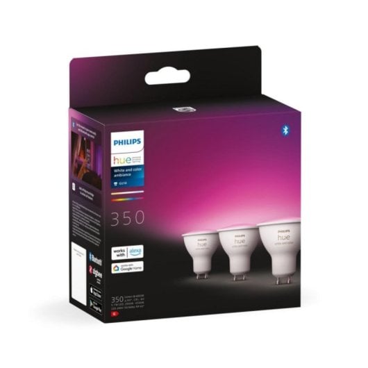Bombillas inteligentes Philips Pack 3 Bombillas GU10 Luz Blanca y de Colores 4.2W 400 lúmens Control por Voz