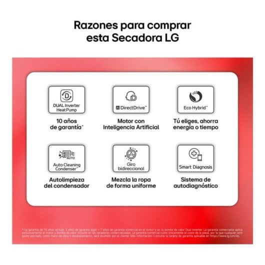 Secadora de condensación LG RH18U8AVCW 18 kg Clase energética D bomba de calor Wi-Fi Inverter XXL