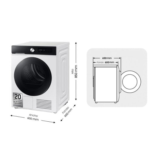 Secadora bomba de calor Samsung DV90DB7845GEU3 9kg Classe A WiFi Inverter OptimalDry branca