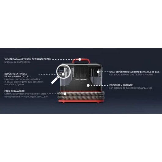 Aspirador autolimpante para estofos Rowenta Clean It IN5012 400 W 1,8 L, preto/vermelho