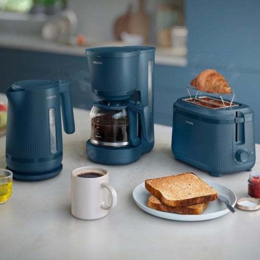 Philips HD7411/70 Macchina da caffè con filtro da 1,38 L e 1080 W, con caraffa in vetro e funzione di mantenimento in caldo, blu