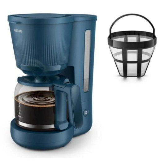 Philips HD7411/70 Macchina da caffè con filtro da 1,38 L e 1080 W, con caraffa in vetro e funzione di mantenimento in caldo, blu