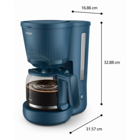 Philips HD7411/70 Macchina da caffè con filtro da 1,38 L e 1080 W, con caraffa in vetro e funzione di mantenimento in caldo, blu
