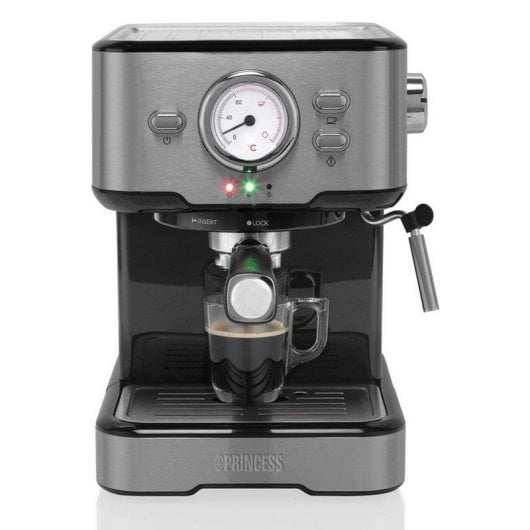 Cafetera Espresso Manual Princess 249415 1.5L 20 bares bandeja calienta tazas cápsulas y café molido