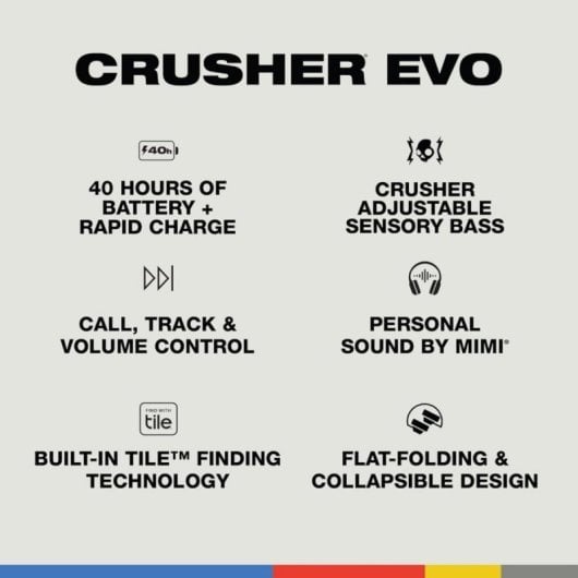Auriculares Skullcandy Crusher EVO inalámbricos Bluetooth Llamadas y Música Sensory Bass Blanco