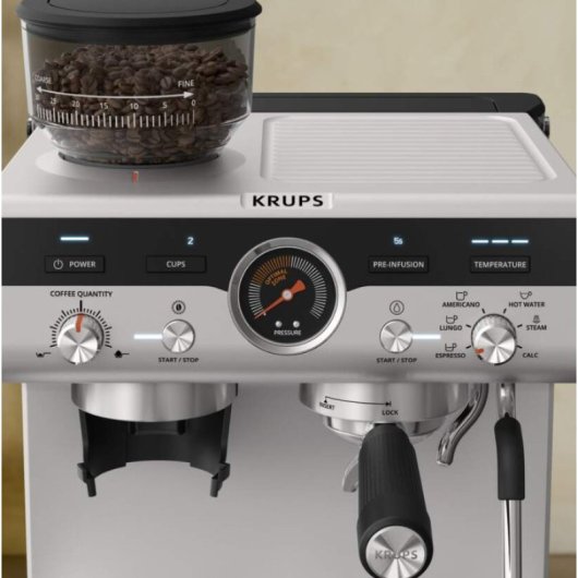 Krups Precision XP801T10 Espressomaschine, 3 l, 15 bar, integriertes Mahlwerk, Dampflanze