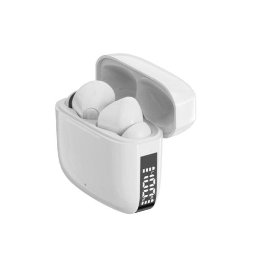 Auriculares Denver TWE-61 inalámbricos Bluetooth con Cancelación de Ruido Pasiva, Micrófono y estuche de carga, blancos