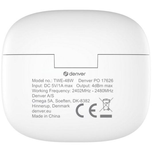 Auriculares Denver TWE-48W inalámbricos True Wireless Bluetooth para llamadas y música blancos