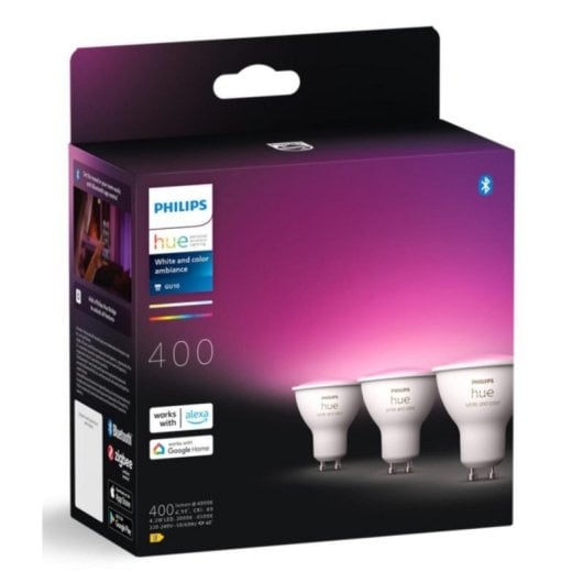 Lâmpada inteligente Philips Hue White and Color ambiance GU10 4,2W Bluetooth/Zigbee pacote 3