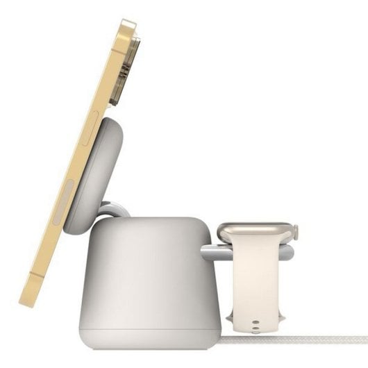 Chargeur sans fil Belkin BoostCharge Pro Qi2 15 W 2 en 1 USB-C beige, câble de 1,5 m