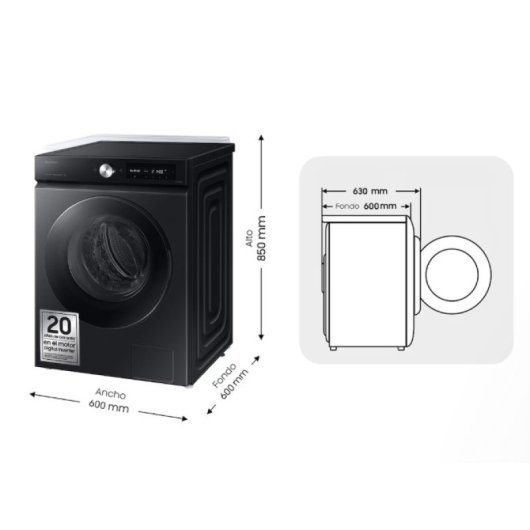 Lavadora Samsung WW11DB7B94GBU3 11kg Carga Frontal 1400rpm A Negra Wi-Fi IA Autodosificación