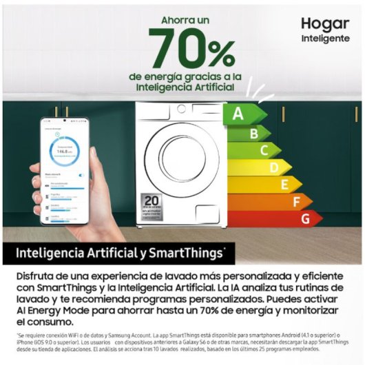 Lavadora Samsung WW11DB7B94GBU3 11kg Carga Frontal 1400rpm A Negra Wi-Fi IA Autodosificación