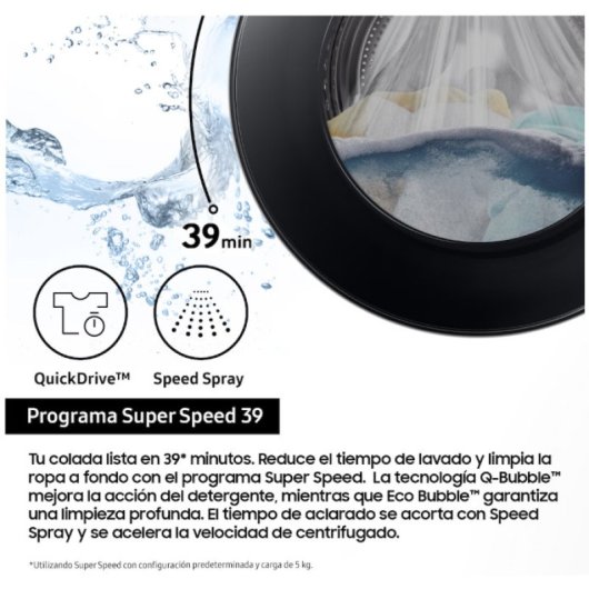 Lavadora Samsung WW11DB7B94GBU3 11kg Carga Frontal 1400rpm A Negra Wi-Fi IA Autodosificación