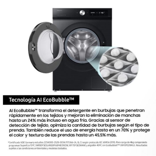 Lavadora Samsung WW11DB7B94GBU3 11kg Carga Frontal 1400rpm A Negra Wi-Fi IA Autodosificación