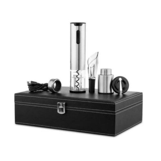 Conjunto de acessórios para vinho com saca-rolhas elétrico, conjunto compacto USB-C, mala transporte, abridor, jarro antigota, cortador de rótulos e tampa vácuo