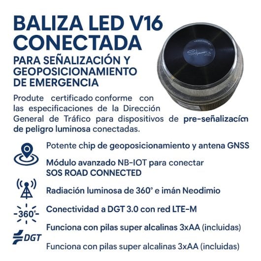 Baliza Led V16 Geolocalizada Dgt Con Tarjeta Sim Integrada 3.0 Luz Emergencia Homologada 360°
