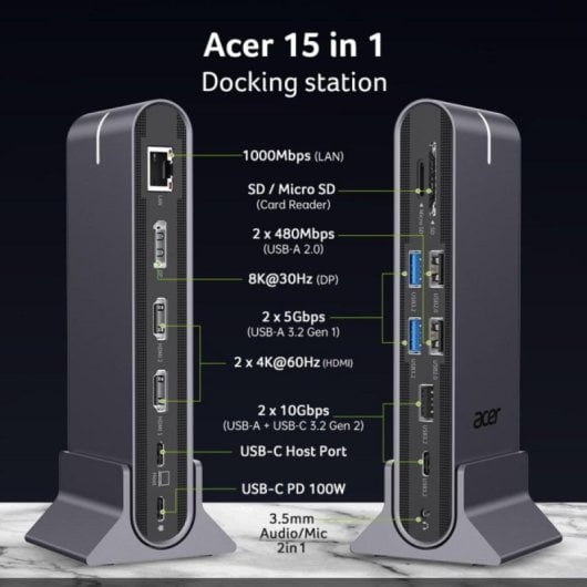 Docking Station Acer Dongle 15in1 Type-C PD100W HDMI 4K DisplayPort 8K USB RJ45 SD vPro