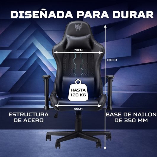 Acer Predator Rift Go Gaming-Stuhl, Schwarz/Blau, 120 kg, 1D Armlehnen, Stahlrahmen
