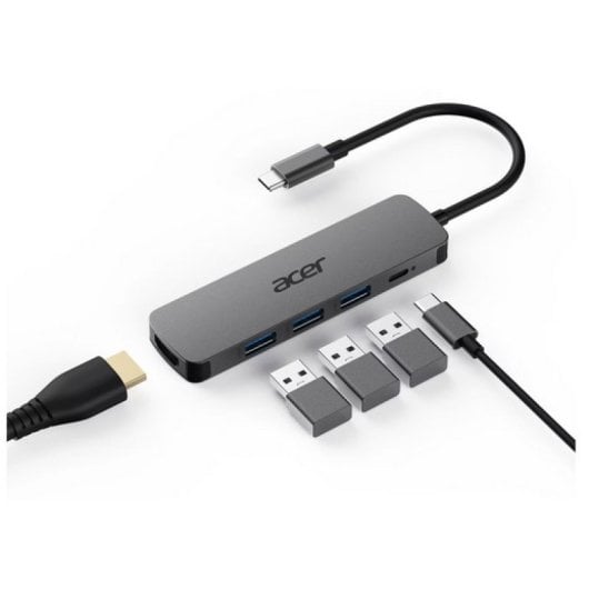 Acer 5in1 Type C Dongle USB 3.2 Gen 1 Type-C/HDMI/USB-A/100 W Argent