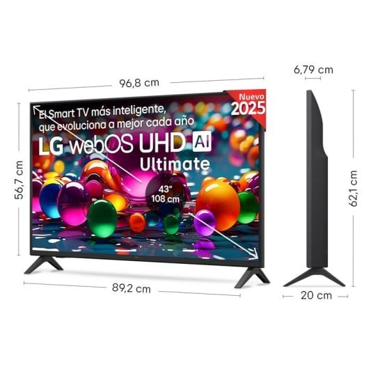Téléviseur intelligent LG LED 43UA7LB.AEU 43" 4K Ultra HD WebOS AirPlay2 HDR HDMI 2.1 sans cadre