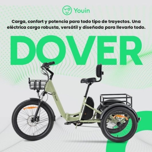 Bicicleta eléctrica YOUIN Dover BK6000 triciclo plegable motor central 250W 100 km autonomía